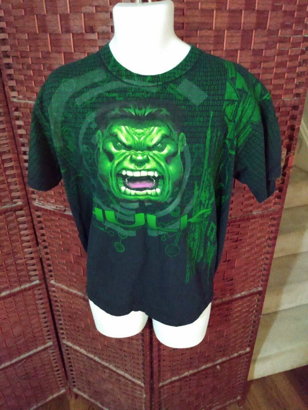 Vintage Y2K Marvel Incredible Hulk T Shirt Binary Code Adult Large
